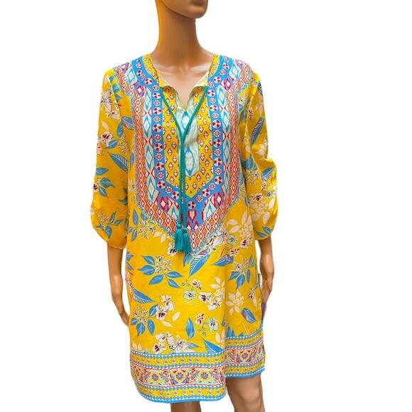 Urban Coco yellow boho midi lightweight tropical dress size medium - Picture 1 of 11